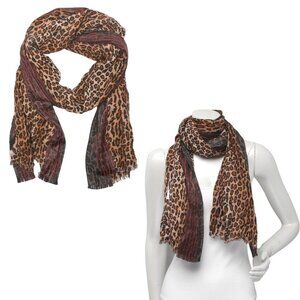 ECHO Leopard Animal Print Scarf Wrap Brown Red Black